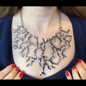 Kenneth Jay Lane Vintage Bib Silver Coral Statement Necklace RARE